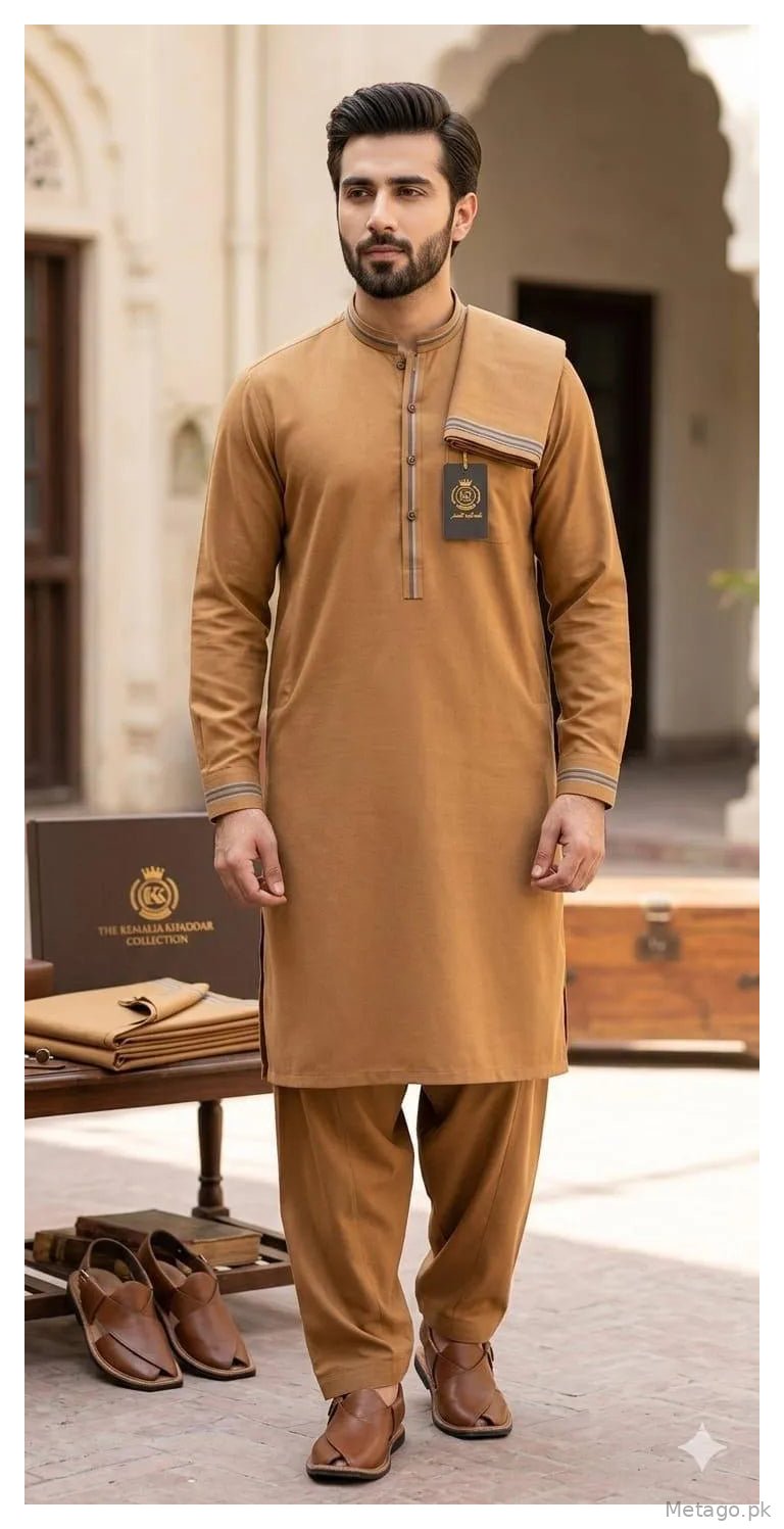 Men's Unstitched Khaddar Suit Tan 4.5M