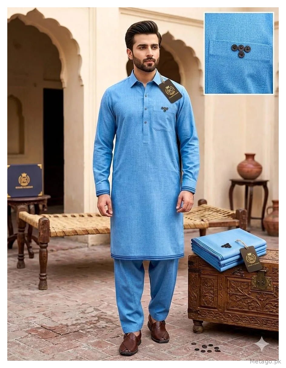 Men's Unstitched Wash & Wear Blue Suit Fabric