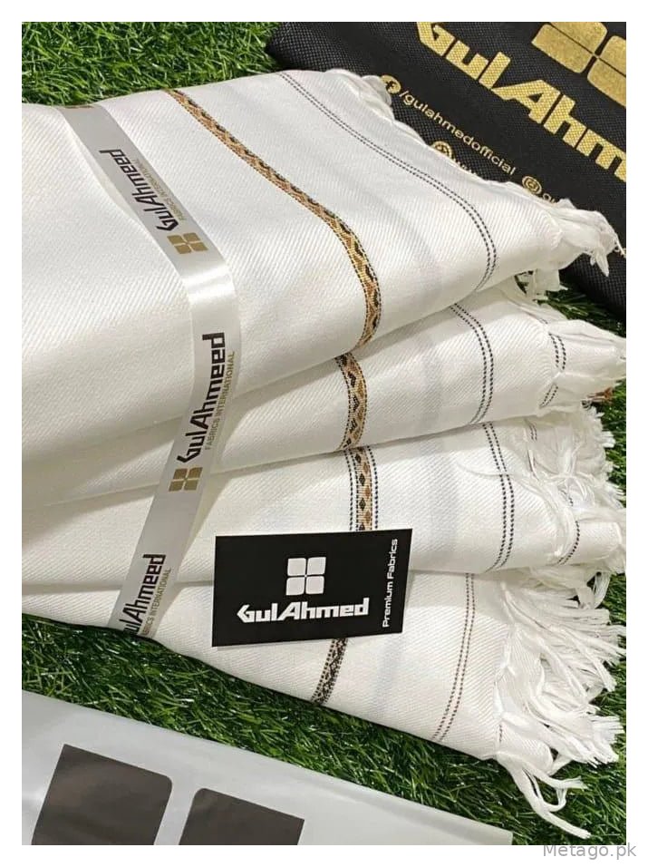 Premium Wool Shawl White Gold Border 3 Yards