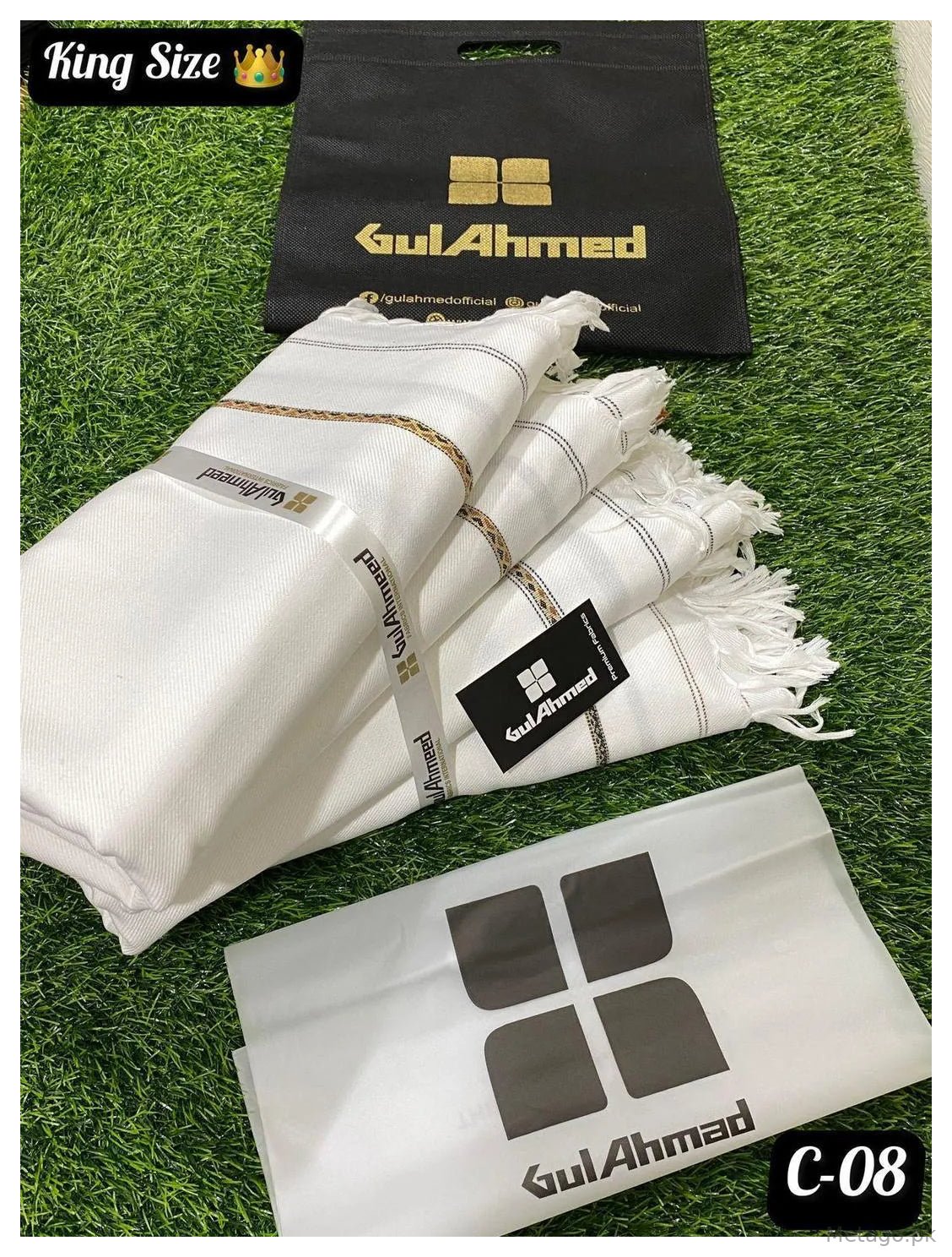 Premium Wool Shawl White Gold Border 3 Yards