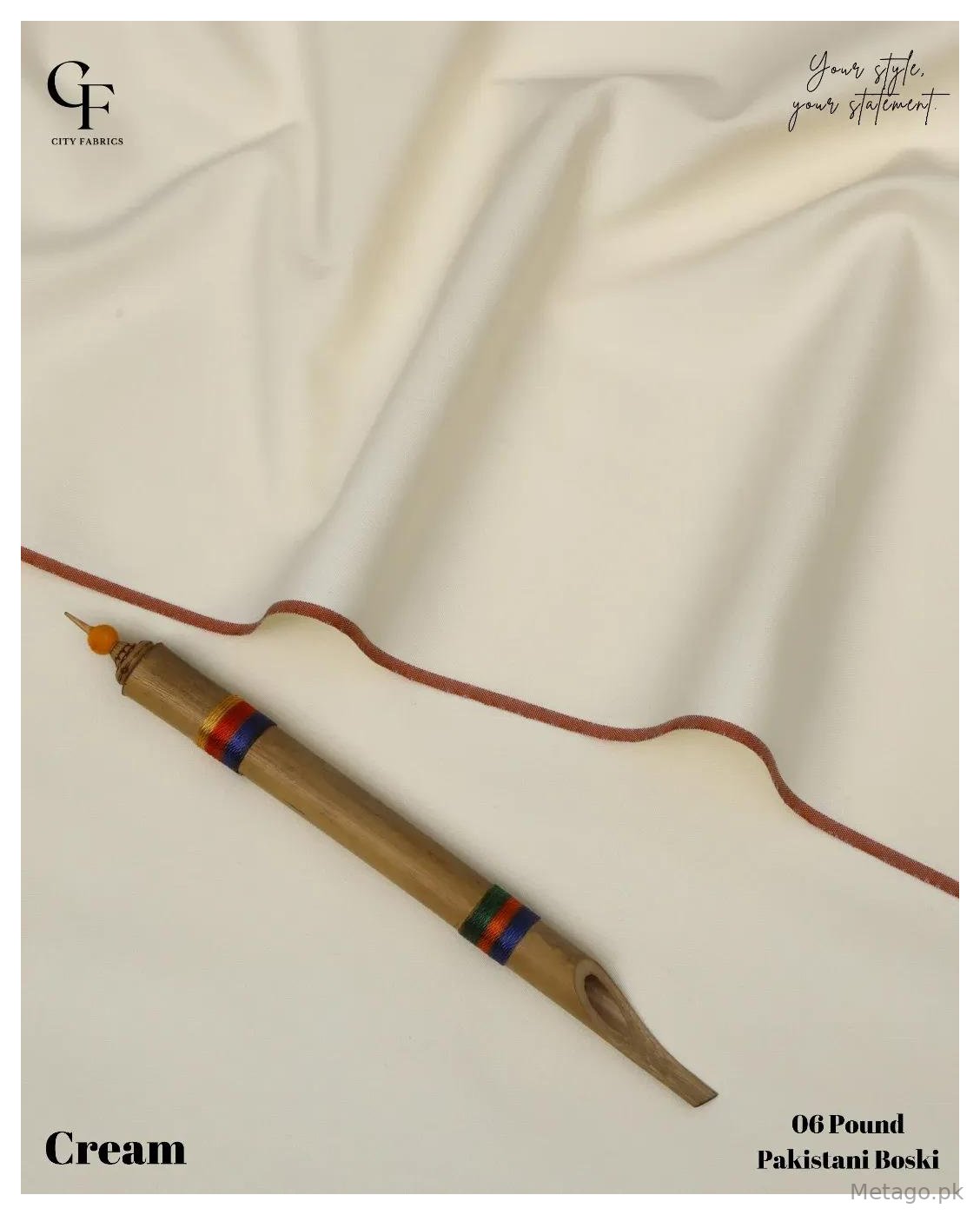 Cream Boski Fabric for Men Wedding Office Wear