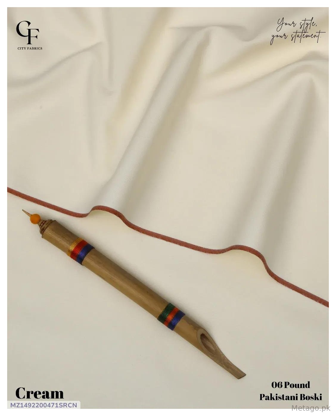 Cream Boski Fabric for Men Wedding Office Wear
