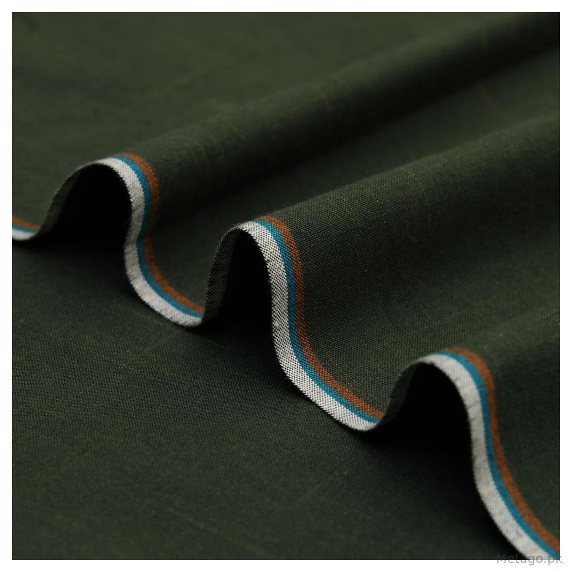 Men's Premium Cotton Suit Fabric Green Striped Border Winter