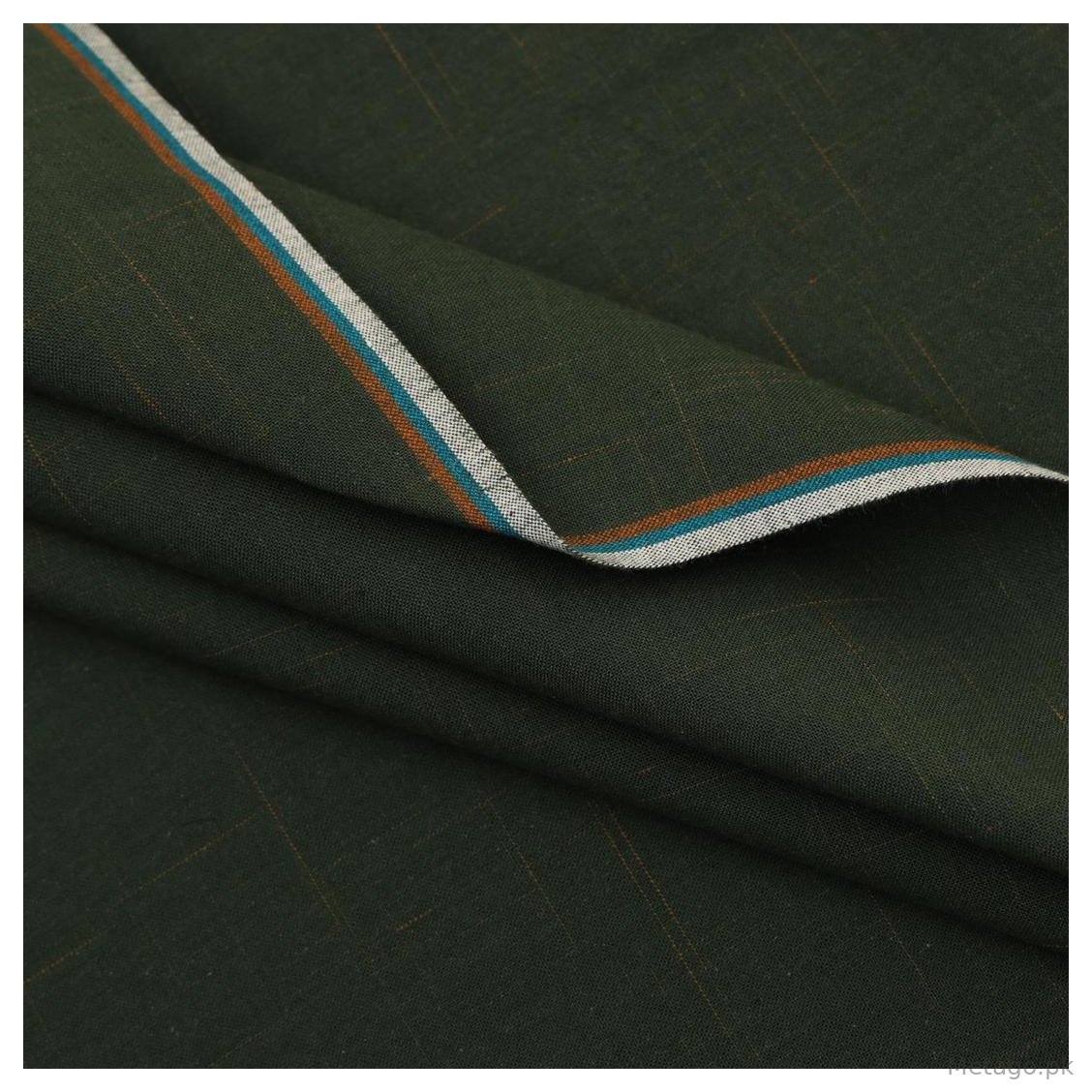 Men's Premium Cotton Suit Fabric Green Striped Border Winter