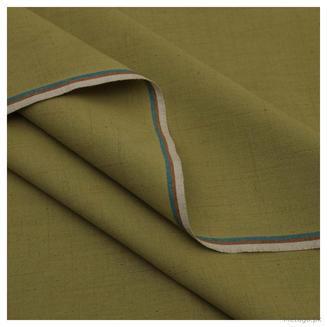Men's Cotton Suit Olive Green Blue Striped Border Winter Office Casual Wear