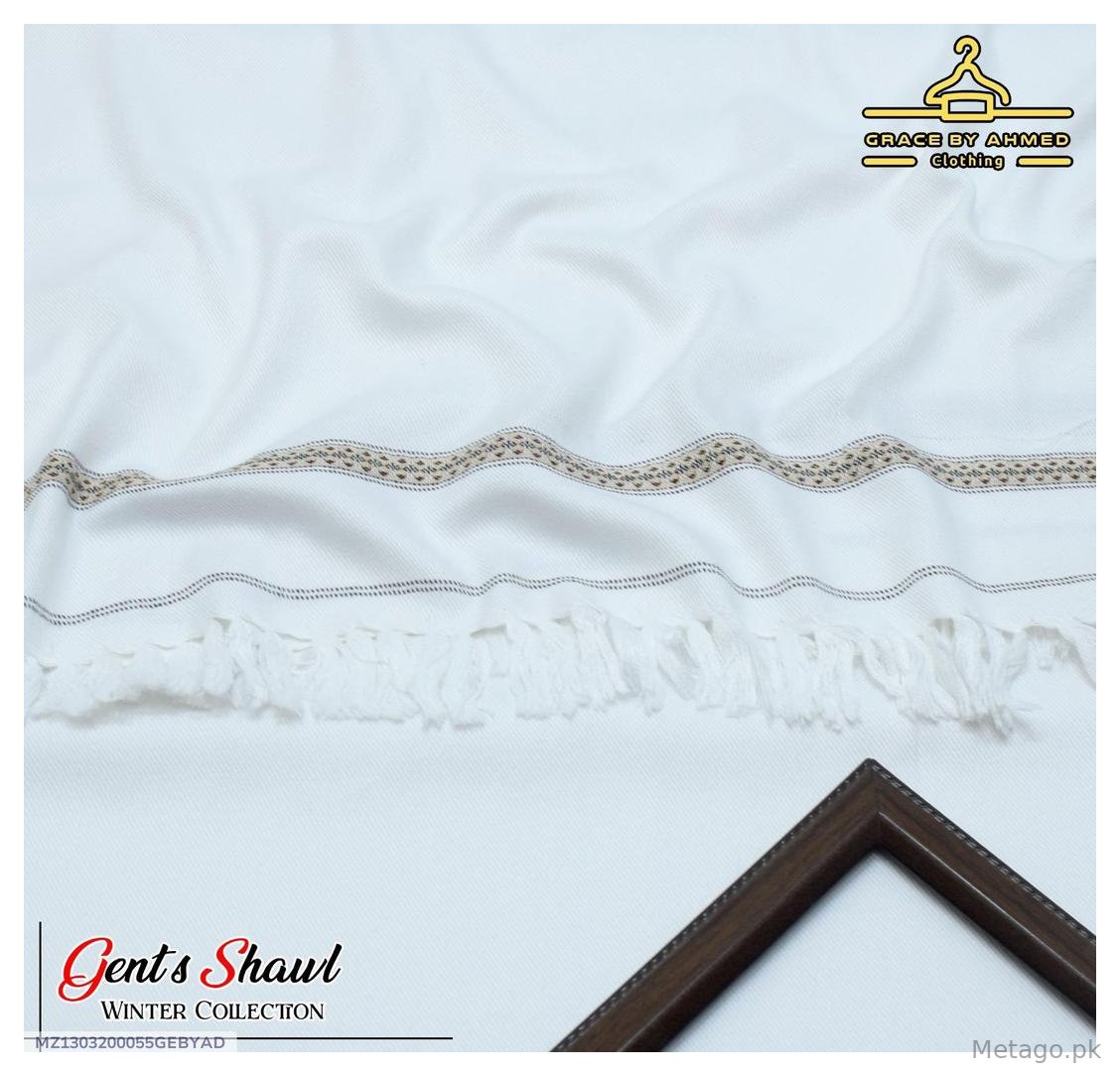 Men's Embroidered Acrylic Shawl White Winter Warm