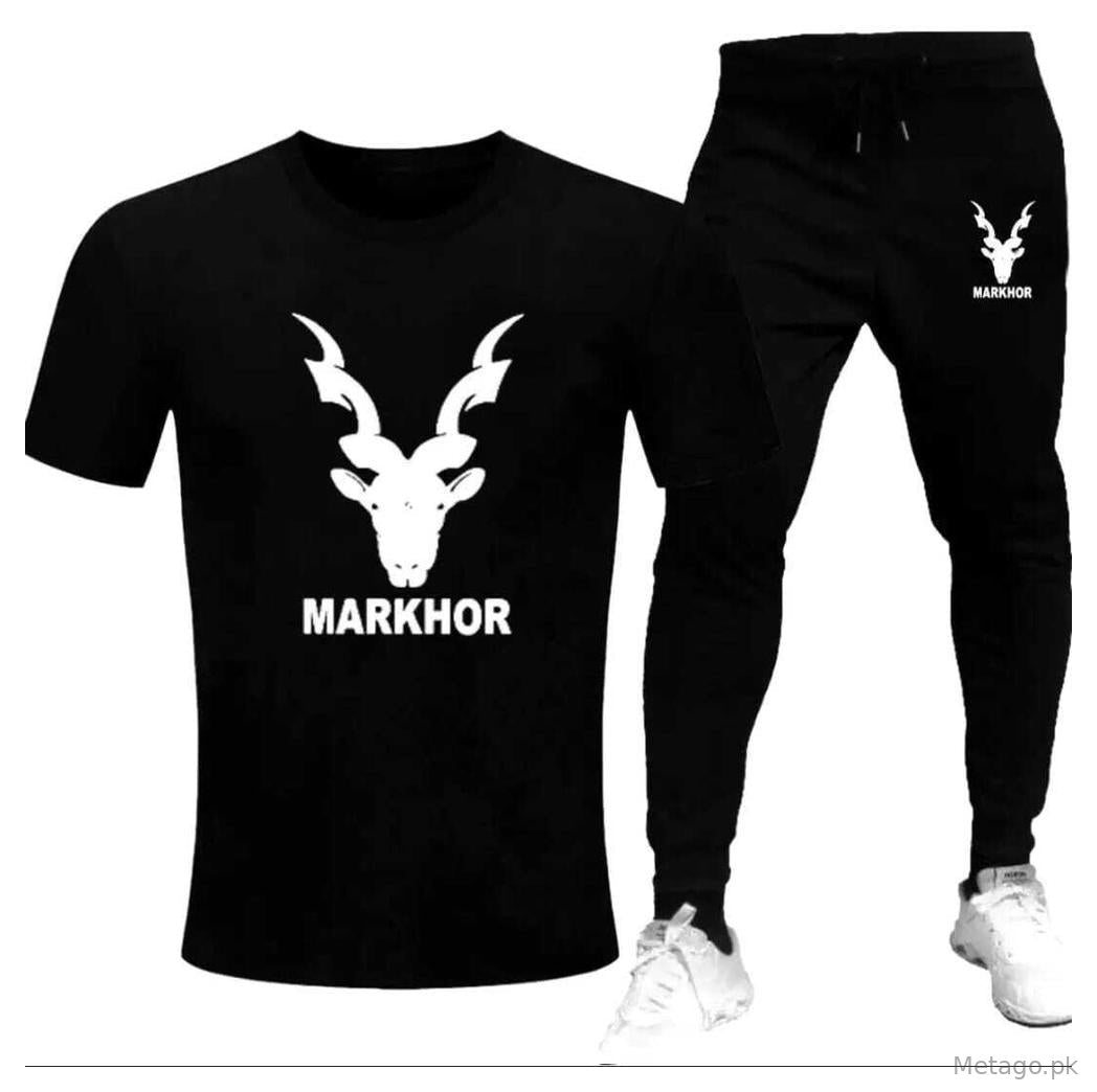 Men's Printed Track Suit Black Slim Fit Summer Wear