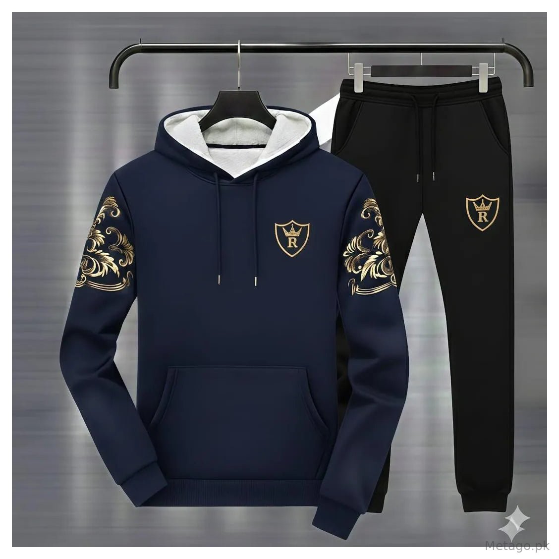 Men Royal Crest Blue Hoodie Track Suit Winter Warm Fleece