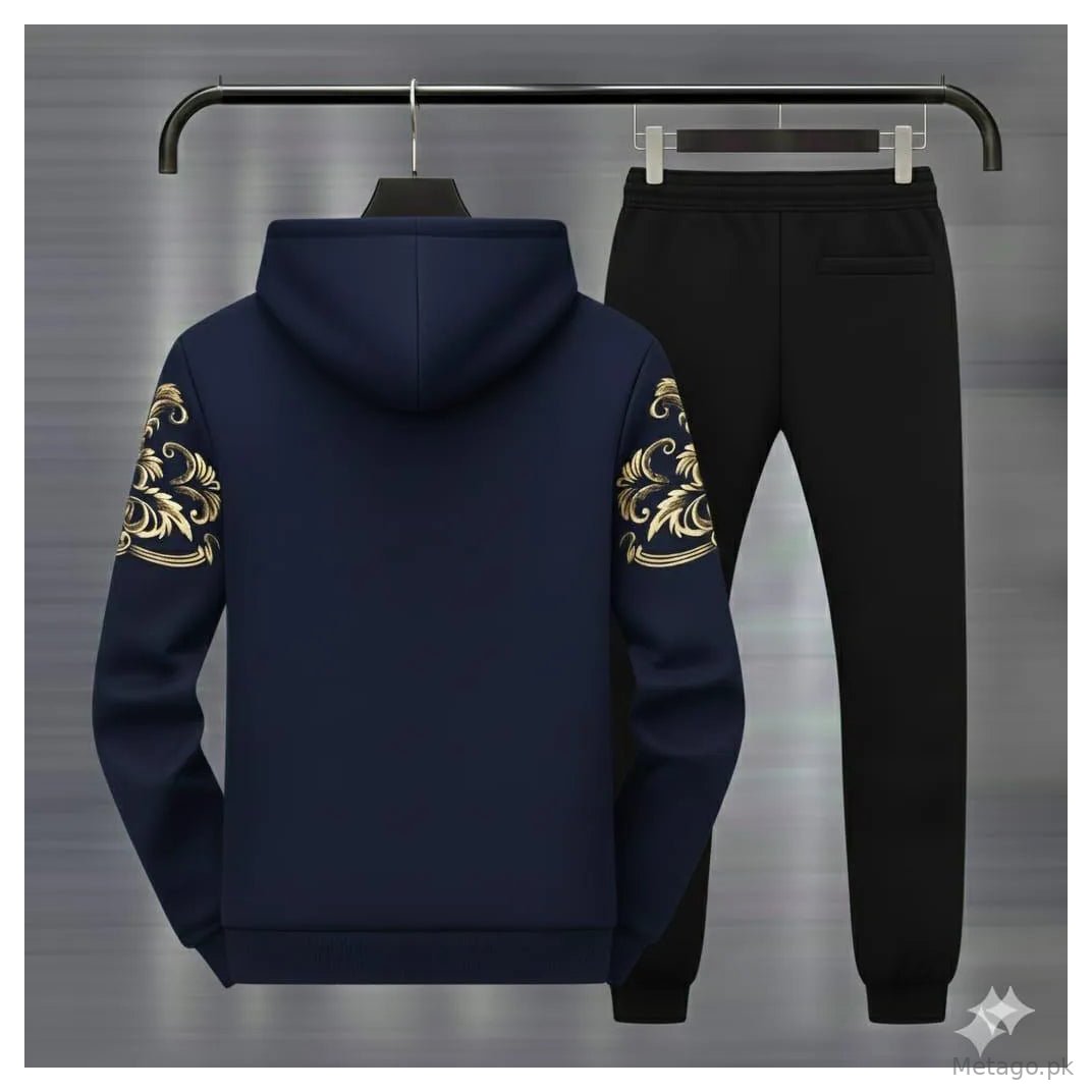 Men Royal Crest Blue Hoodie Track Suit Winter Warm Fleece