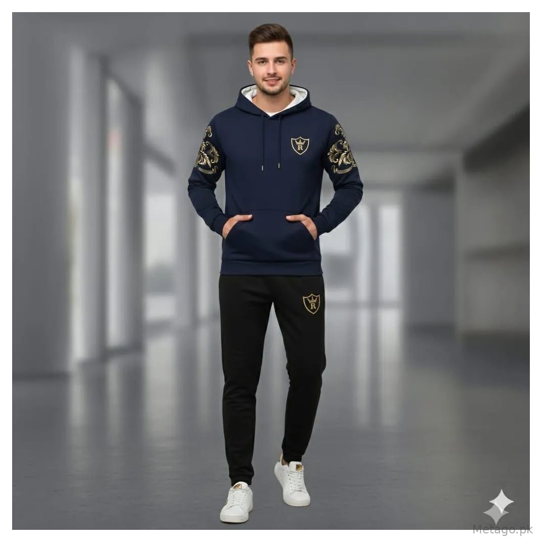 Men Royal Crest Blue Hoodie Track Suit Winter Warm Fleece