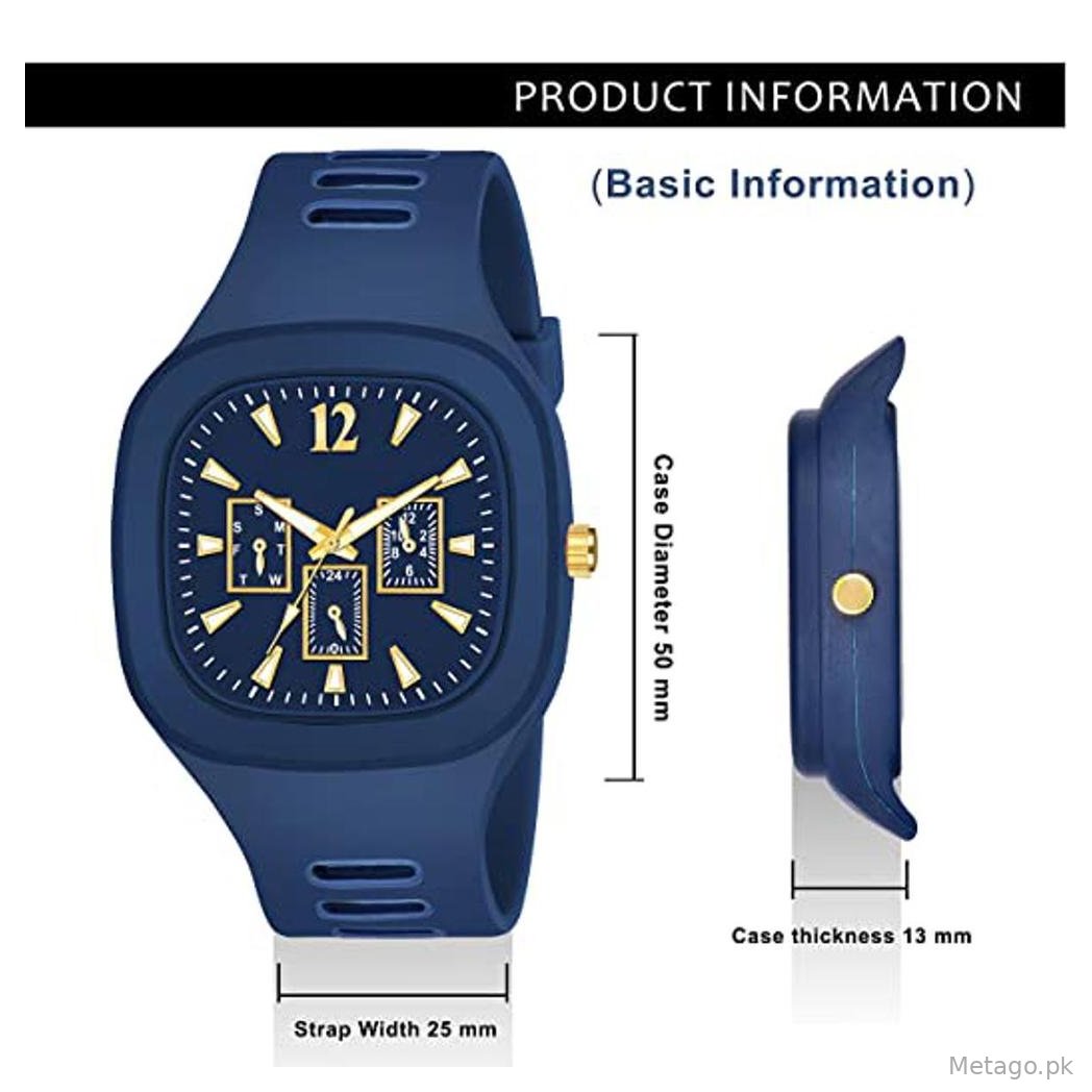Blue Silicone Men's Watch Water Resistant Lightweight