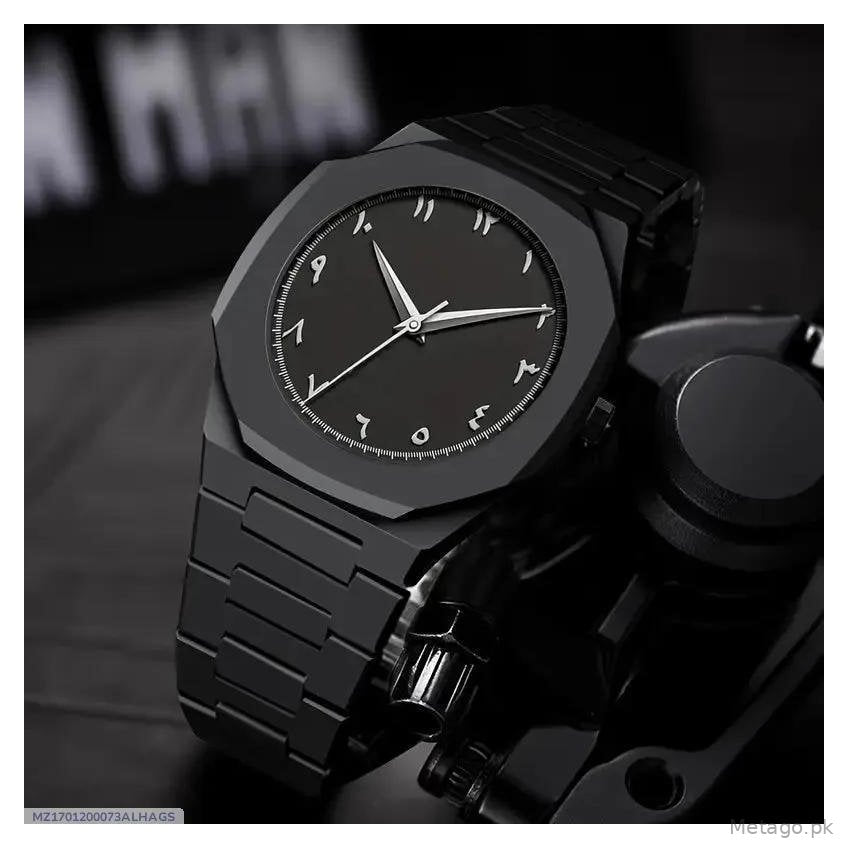 Men's Black Aluminum Analog Watch Water Resistant