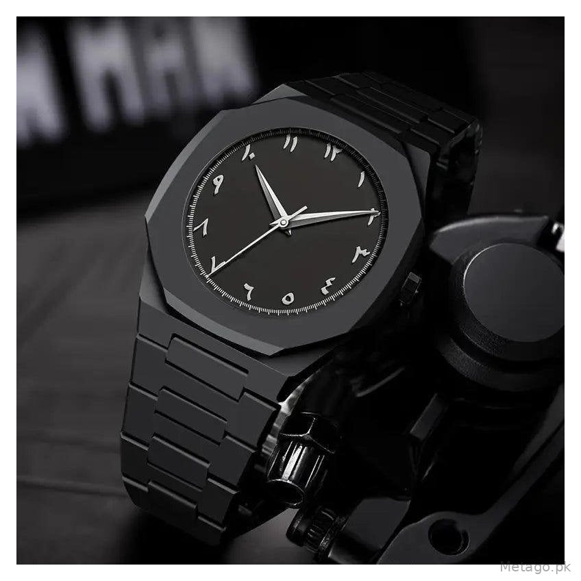 Men's Black Aluminum Analog Watch Water Resistant