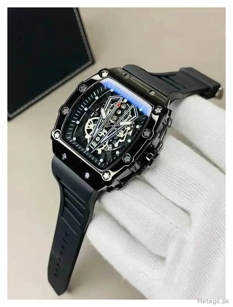 Richard Black Belt Skeleton Watch