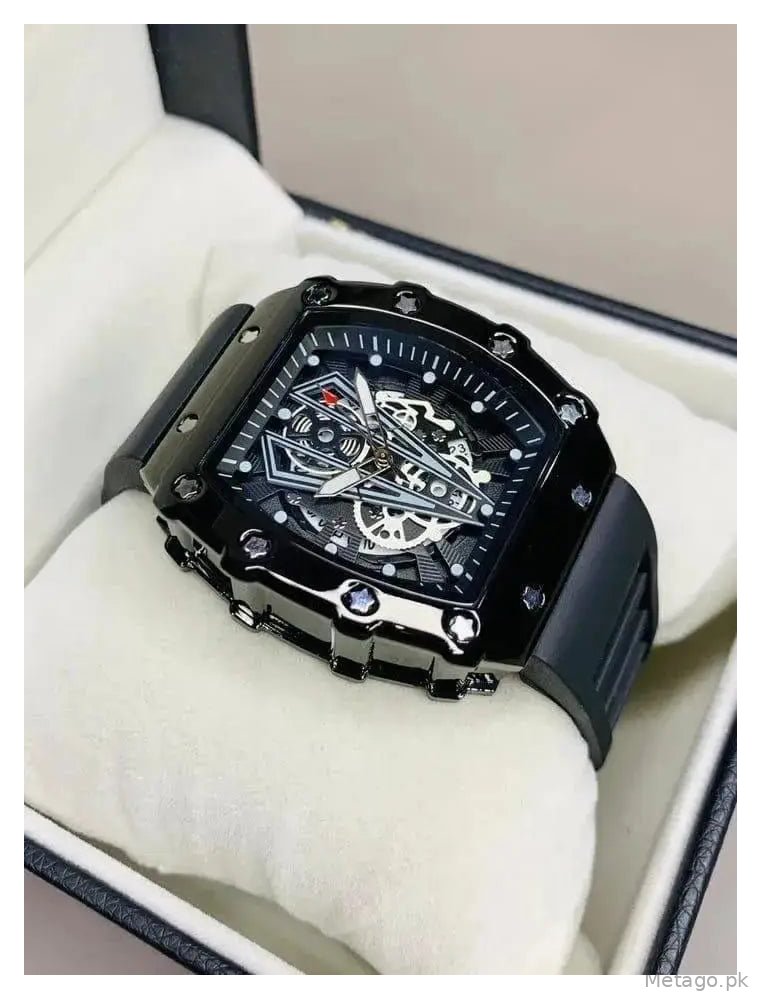 Richard Black Belt Skeleton Watch