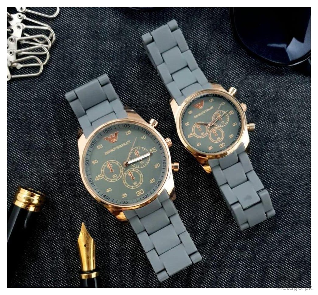 Unisex Chronograph Watch Set Stainless Steel Black Strap
