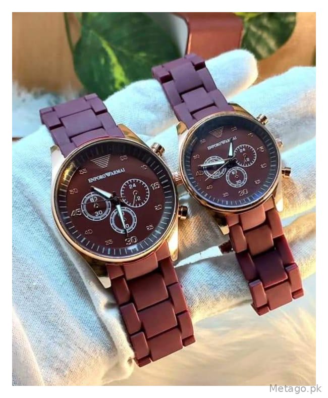 Unisex Chronograph Watch Set Stainless Steel Black Strap
