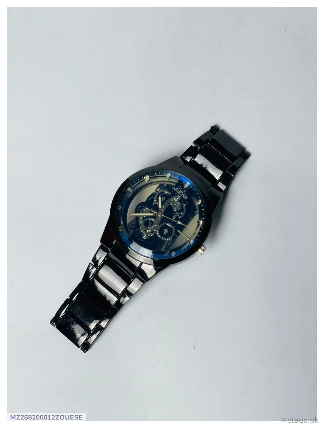 Men's Black Stainless Steel Skeleton Watch with Gears