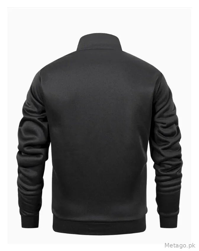Men Black Fleece Track Suit with Golden Dragon Print 2Pcs