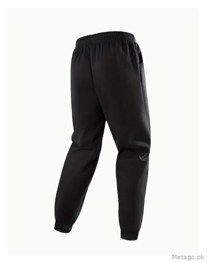 Men Black Fleece Track Suit with Golden Dragon Print 2Pcs