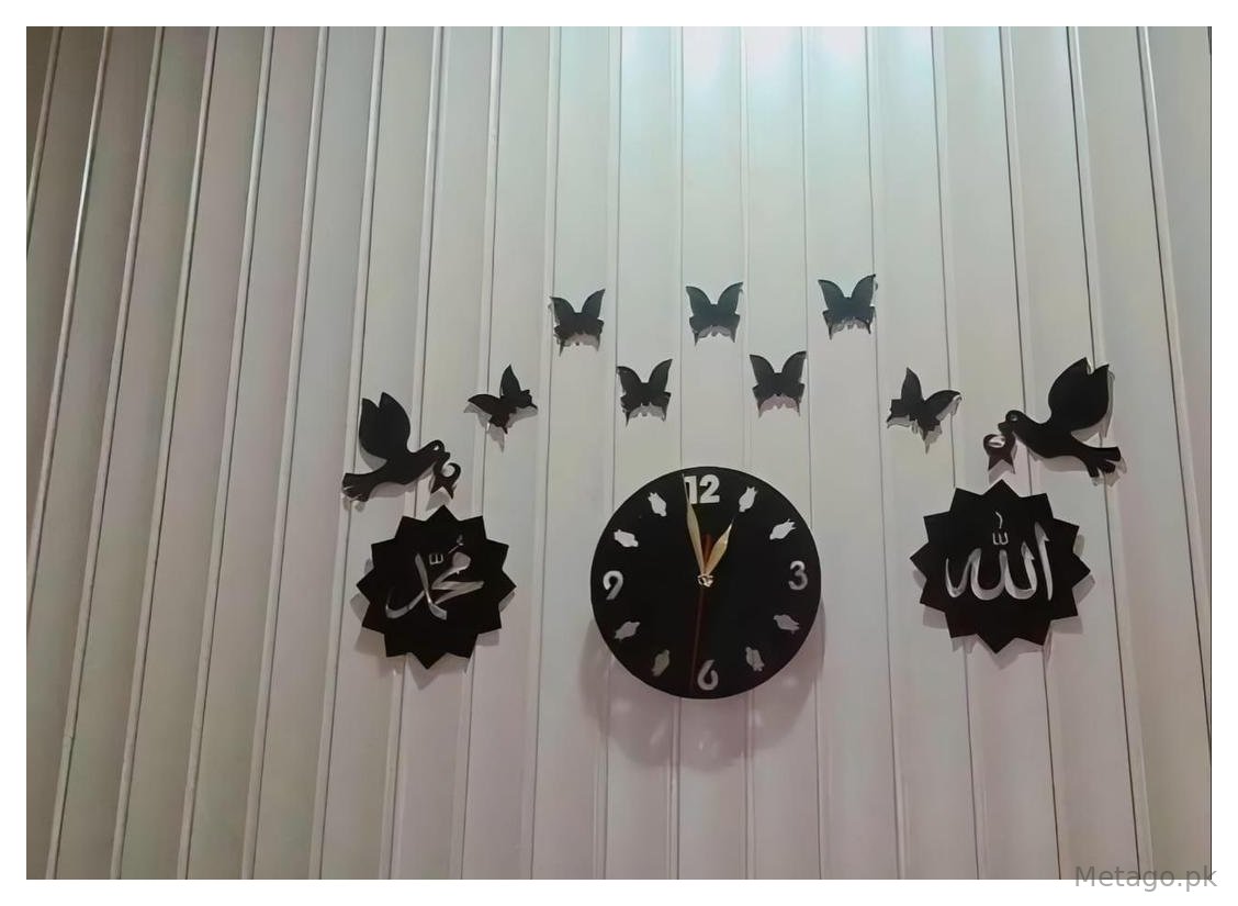 3D Islamic Wooden Wall Clock Black Modern Design