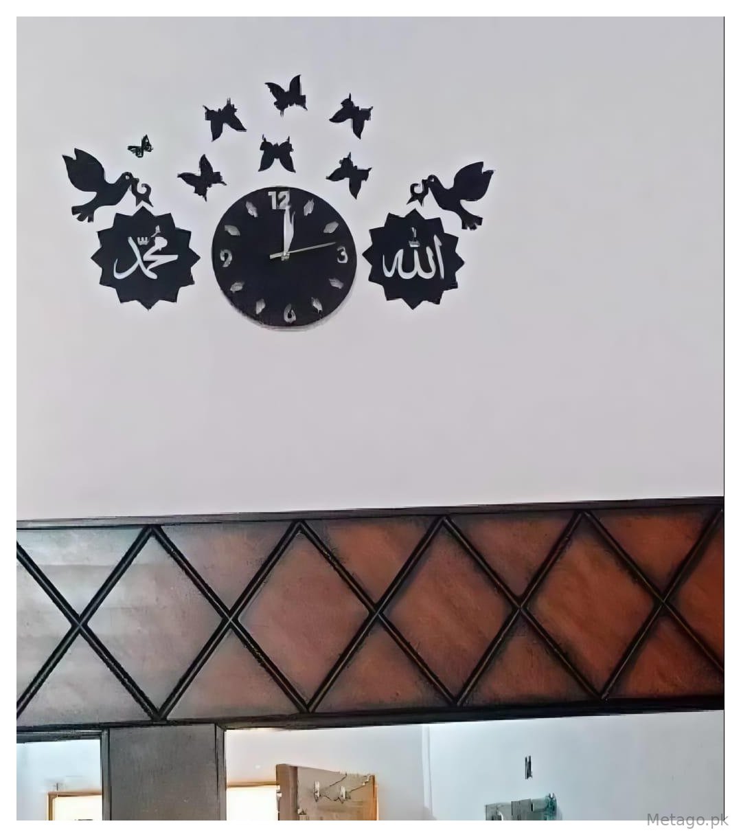 3D Islamic Wooden Wall Clock Black Modern Design