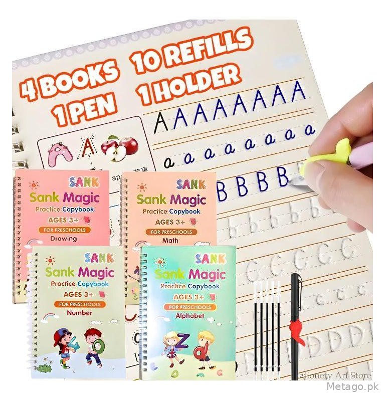 4 Pcs Magic Practice Copybook Set for Kids Ages 3+ with Pen & Refills