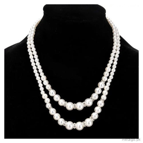 2 Layered Silver Plated Rhinestone Necklace