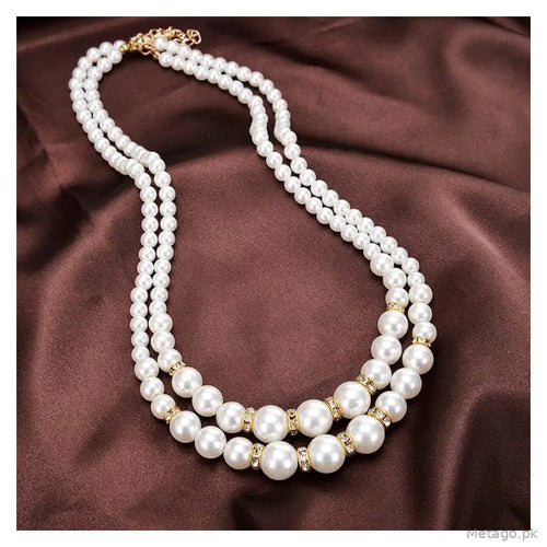 2 Layered Silver Plated Rhinestone Necklace