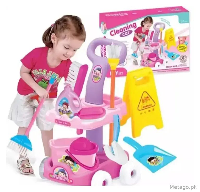 Kids Cleaning Trolley Play Set | Pretend Play Housekeeping Cart with Cleaning Accessories | Role Play Educational Cleaning Toy for Boys & Girls