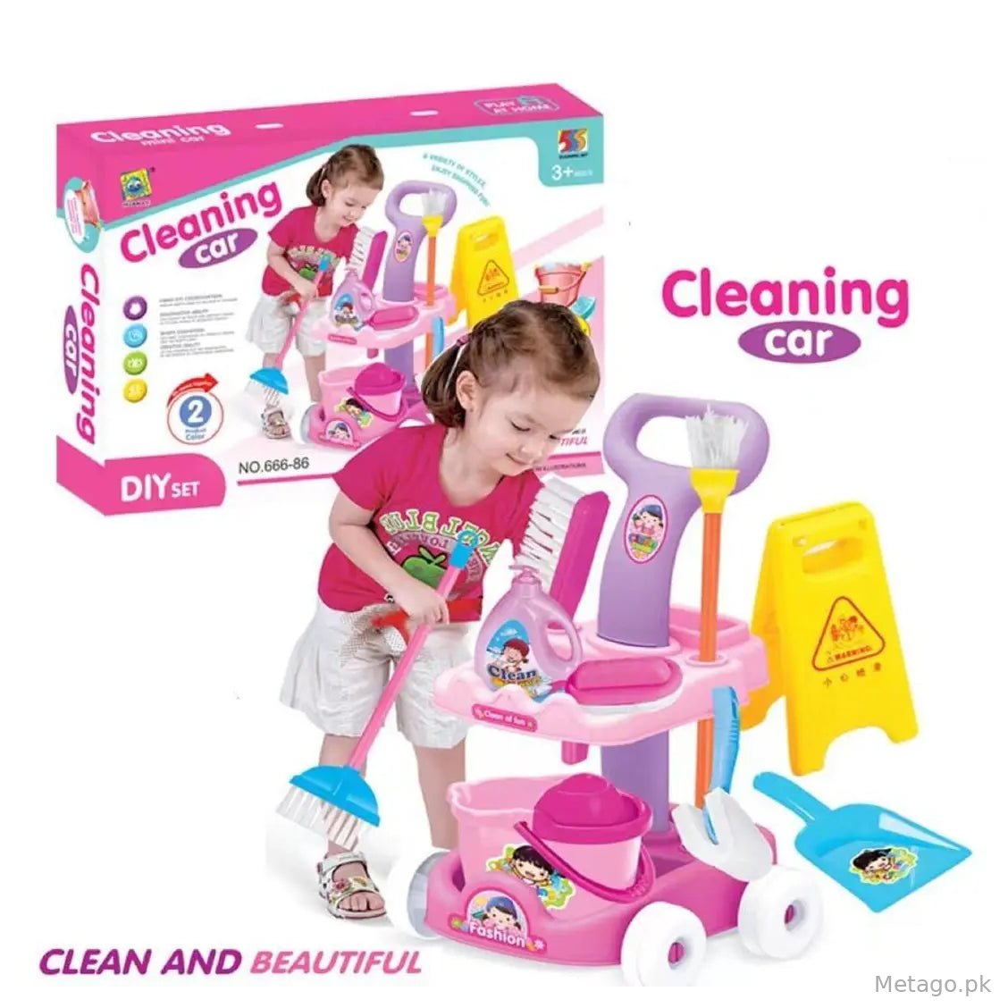 Kids Cleaning Trolley Play Set | Pretend Play Housekeeping Cart with Cleaning Accessories | Role Play Educational Cleaning Toy for Boys & Girls
