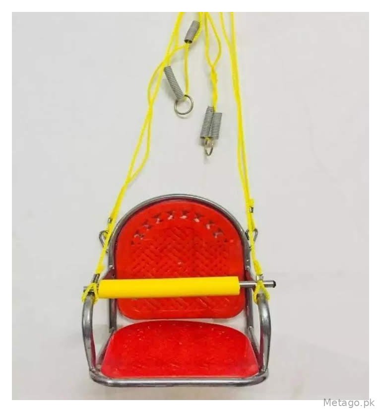 Metal Safety Swing for Kids with Red Seat & Yellow Bar
