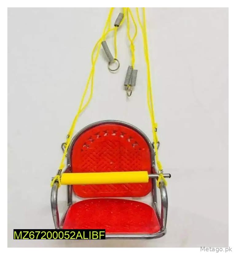 Metal Safety Swing for Kids with Red Seat & Yellow Bar
