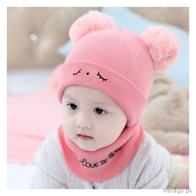 Wool Cap & Neck Warmer Set for Kids 1-5 Winter Warm