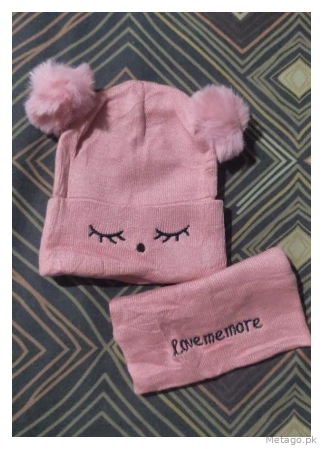Wool Cap & Neck Warmer Set for Kids 1-5 Winter Warm