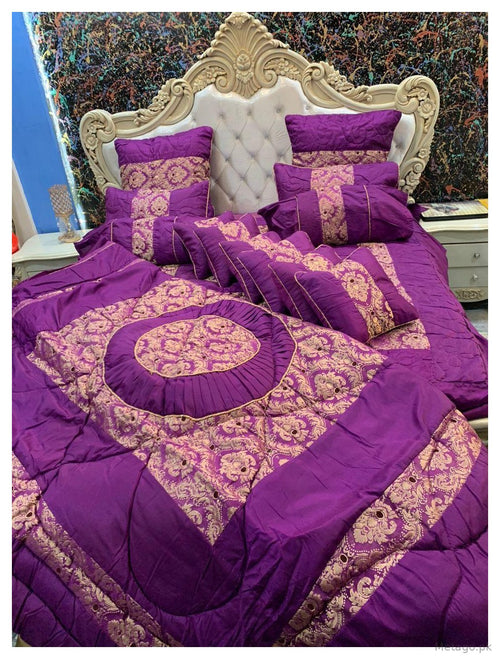 14-Piece Silk Jacquard Bridal Set Purple Gold