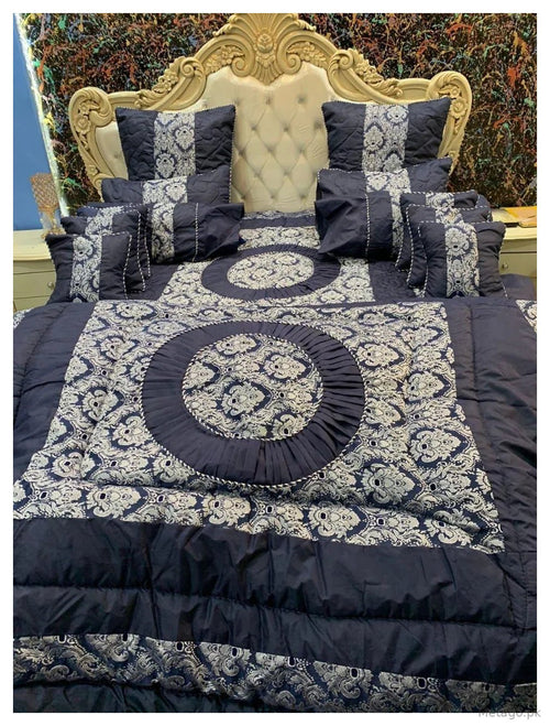 14-Piece Silk Jacquard Bridal Set Blue Silver