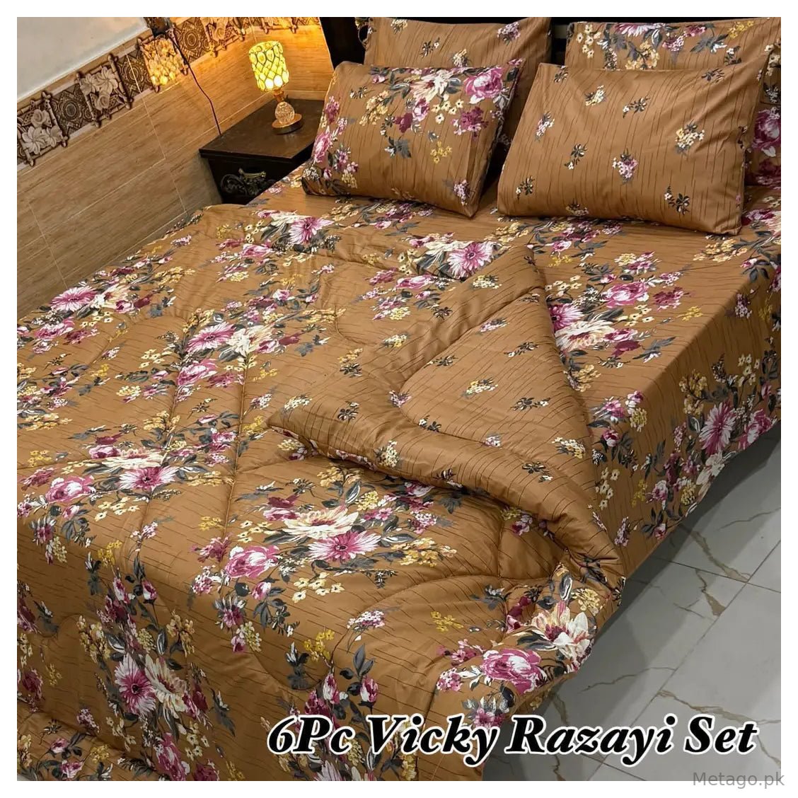 6 Pcs Cotton Salonica Printed Razai Set