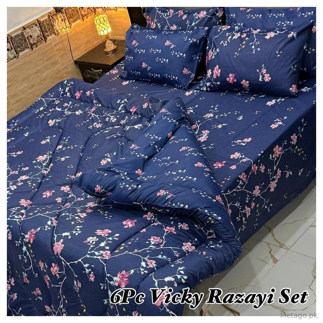 Vibrant 6 Pcs Cotton Salonica Printed Razai Set