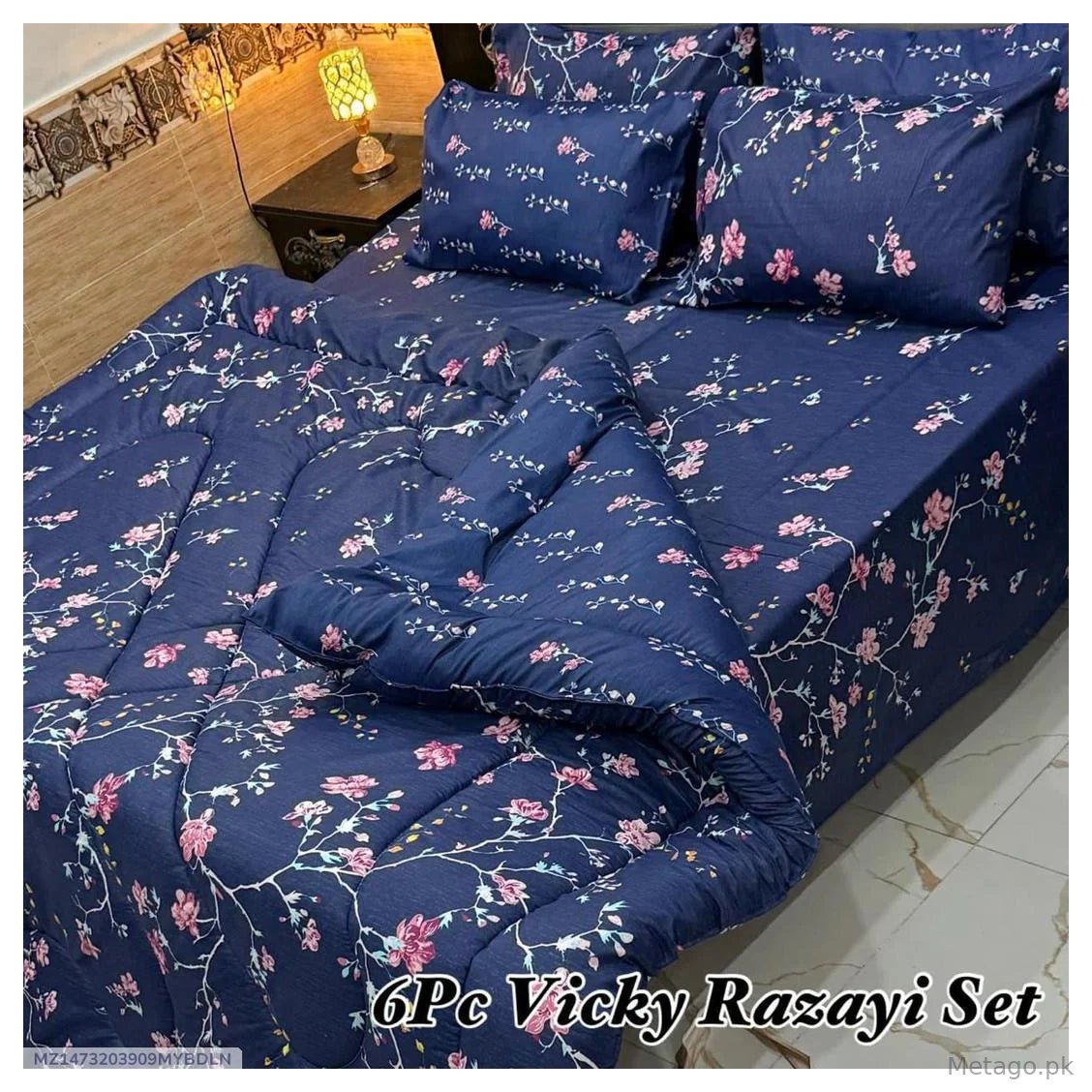 Vibrant 6 Pcs Cotton Salonica Printed Razai Set