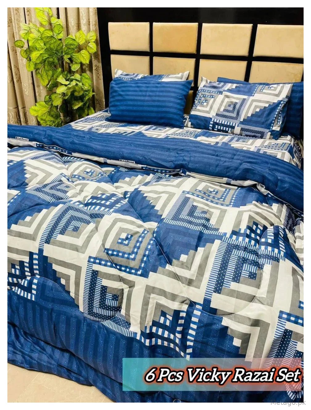 Stylish 6 Pcs Cotton Salonica Printed Razai Set