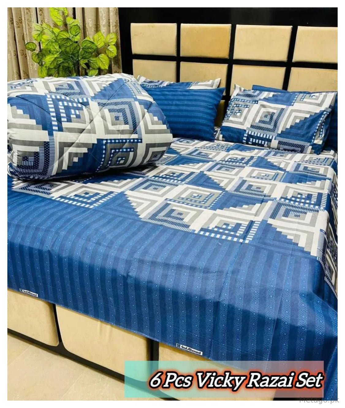 Stylish 6 Pcs Cotton Salonica Printed Razai Set