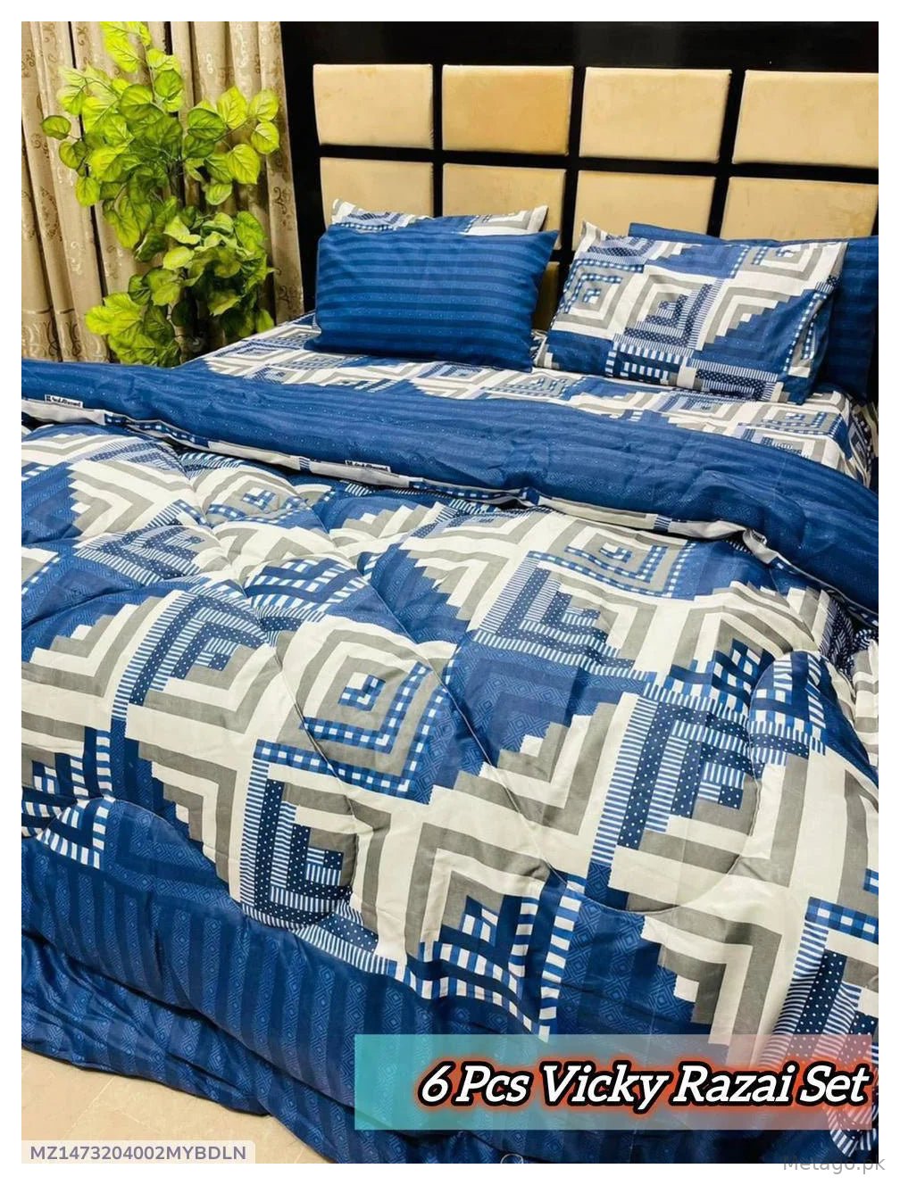 Stylish 6 Pcs Cotton Salonica Printed Razai Set