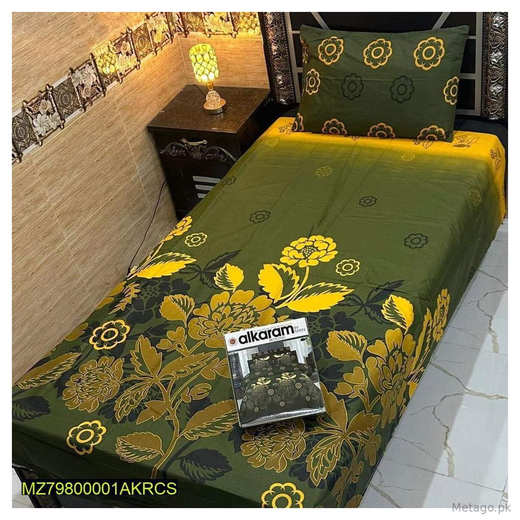 Crystal Cotton Floral Bedsheet Set Green Yellow 4Pcs