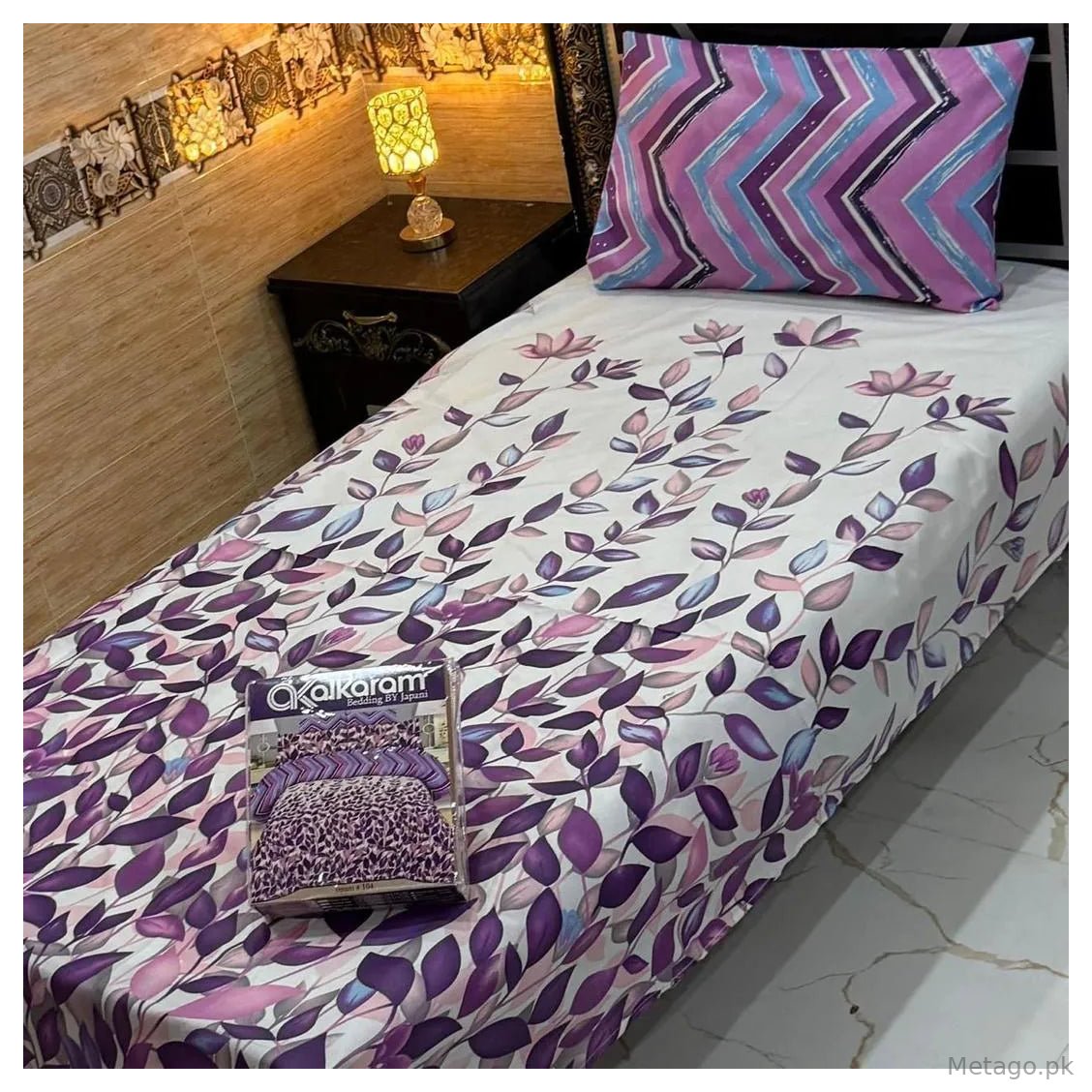 Purple Floral Cotton Bedsheet Set Single Bed 4-Piece