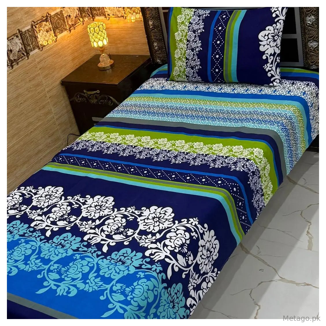 Vibrant 4 Pcs Crystal Cotton Printed Single Bedsheet