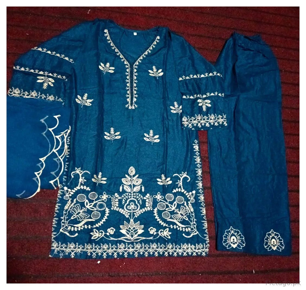 Neelum 3 Pcs Women's Stitched Linen Embroidered Suit