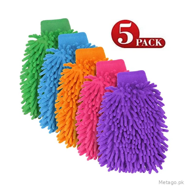 (Pack of 5) Double-sided Microfiber Washable Cleaning Gloves