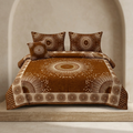Brown Floral Quilted Bed Set with Pillow Covers
