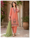 Pink valentina 3 Pcs Women's Stitched Linen Embroidered Suit